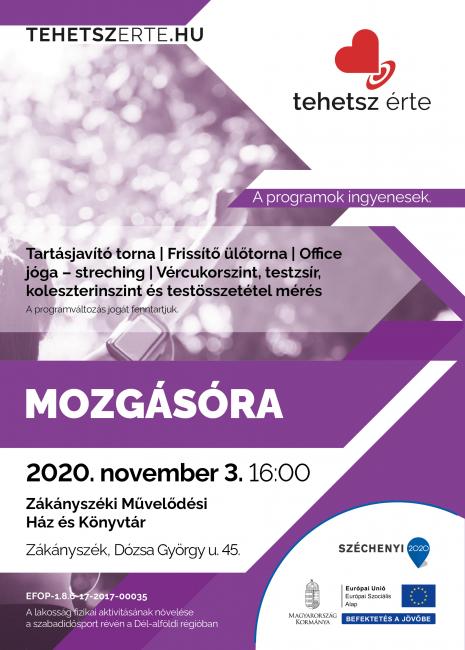 2020. november 3. - Mozgásóra - Zákányszék - Zákányszéki Művelődési Ház és Könyvtár